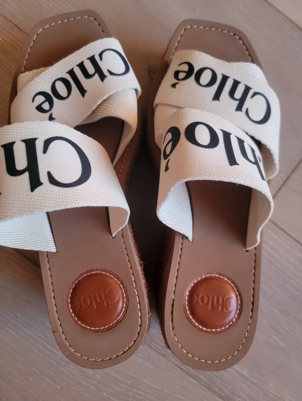 Chloe Off White Woody Wedge Sandals - Picture 4 of 6